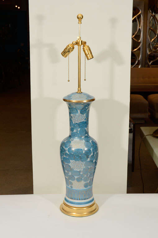 Pair of Blue Chrysanthemum Porcelain Lamps by Marbro 2