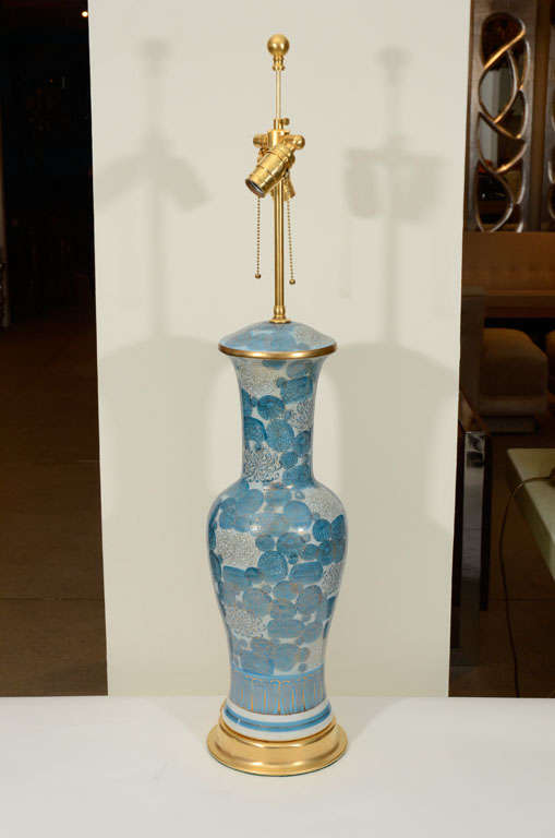 Pair of Blue Chrysanthemum Porcelain Lamps by Marbro 4