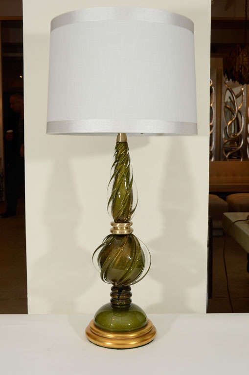 Pair of Seguso Kelly Green Glass Lamps