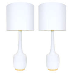 Pair of White Glass Lamps by Holmegaard