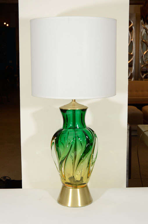 Pair of Seguso Green and Citron Glass Lamps