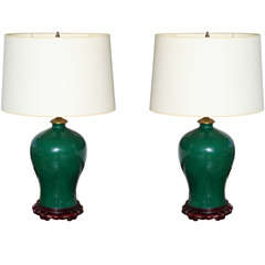 Pair of emerald green Chinese porcelain lamps