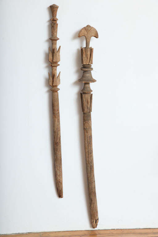 A Very good pair of Tuareg tent poles , used by the nomadic tribesman of North Africa.  Beautiful design, original patina, well used, and in very good condition, custom mounting available at additional cost. Priced for the pair