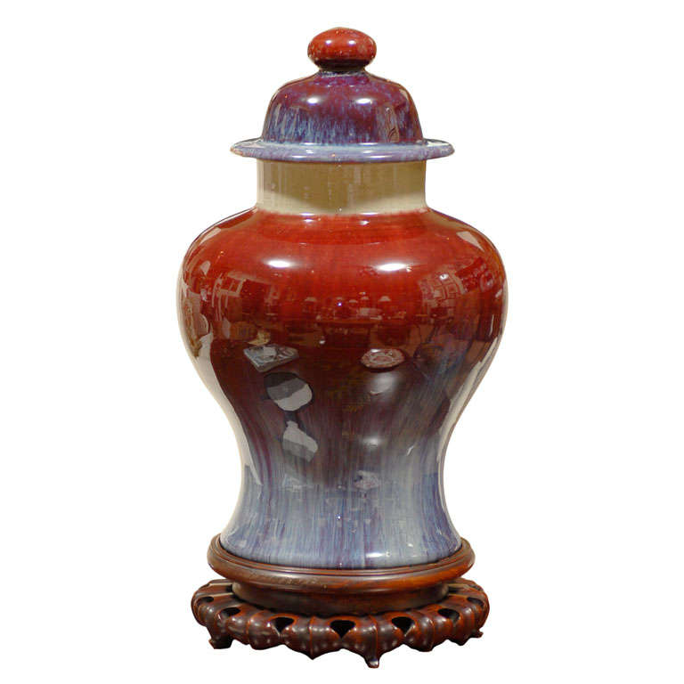 "Flambe" Temple Jar with Base For Sale