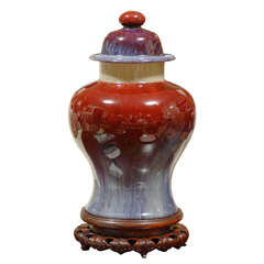 Antique "Flambe" Temple Jar with Base