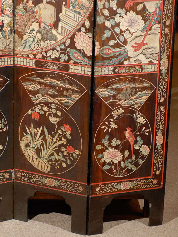 19th Century 4-Panel Coromandel Screen with Peacocks