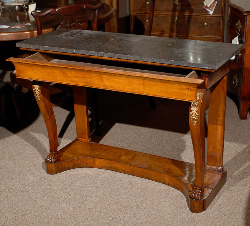 Charles X Walnut Console Table with  Black Marble Top In Good Condition For Sale In Atlanta, GA