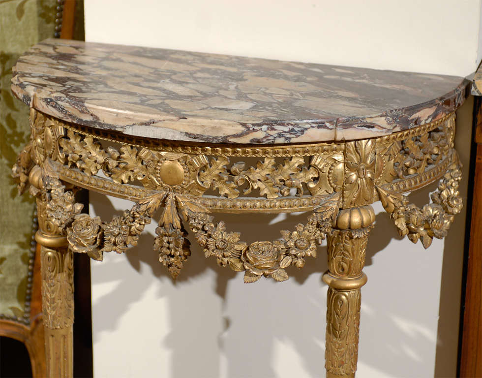 French Petite Louis XVI Style Gilt-Wood Console Table