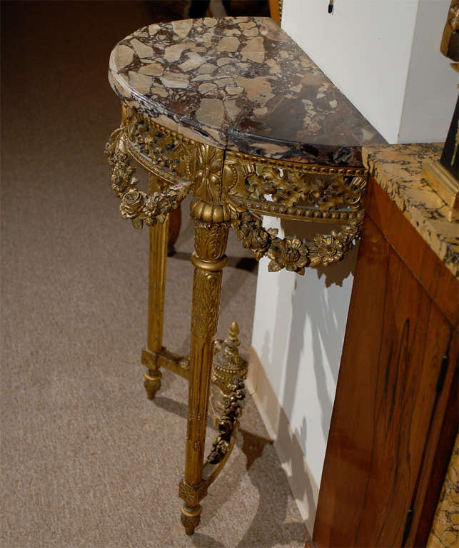 Marble Petite Louis XVI Style Gilt-Wood Console Table