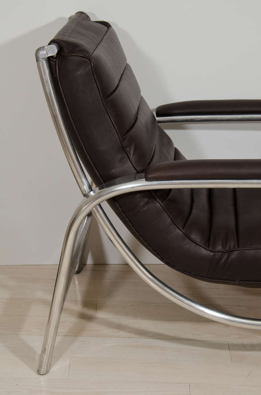 Modern Pair of Aluminum and Leather Christie Tyler Easy Chairs