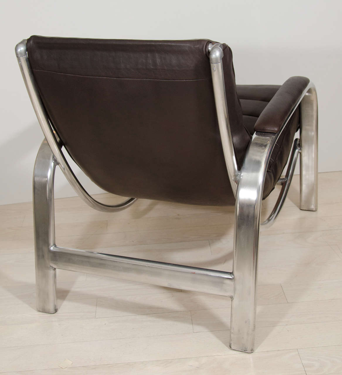 British Pair of Aluminum and Leather Christie Tyler Easy Chairs