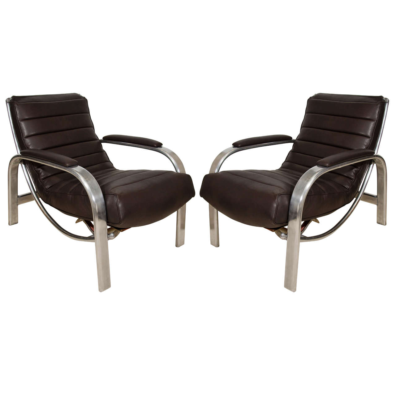 Pair of Aluminum and Leather Christie Tyler Easy Chairs