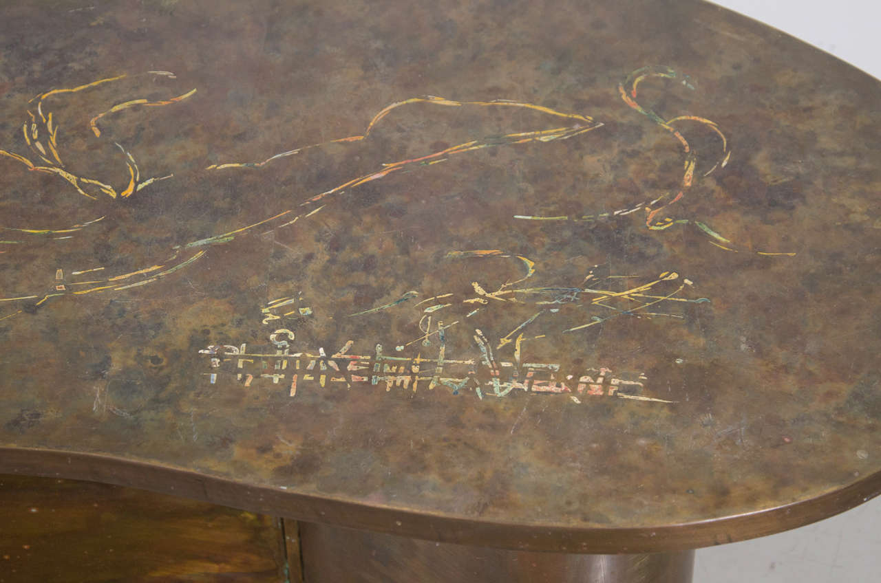 American LaVerne Bronze Coffee Table with Reclining Female Figure, Signed For Sale