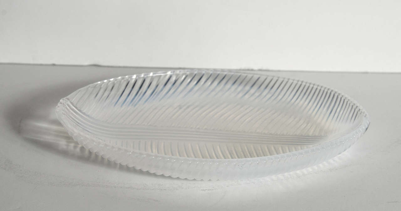 Highly stylized iridescent Murano glass leaf plate by Tiffany & Co .An organic inspired bifurcating design composed entirely of over one hundred 