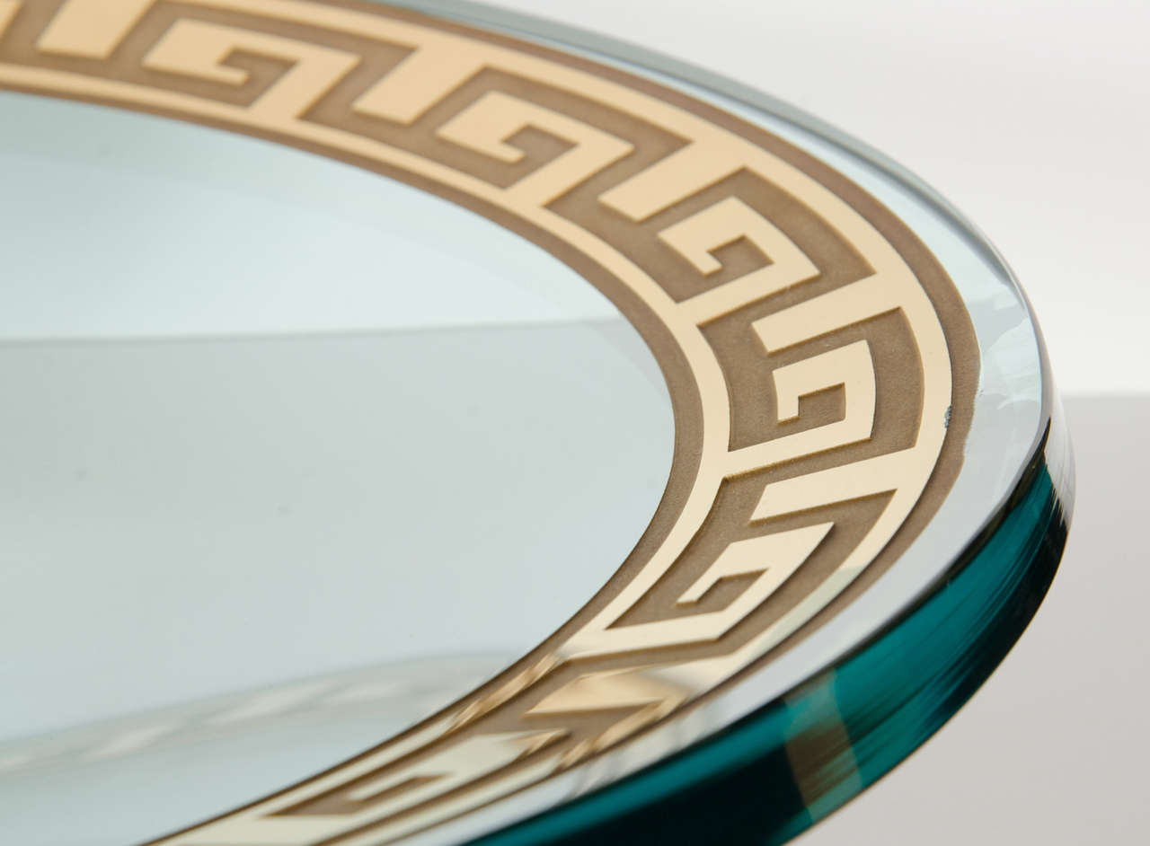 American Impressive Signed Art Glass centerpiece Bowl with 24K Gold Greek Key Design