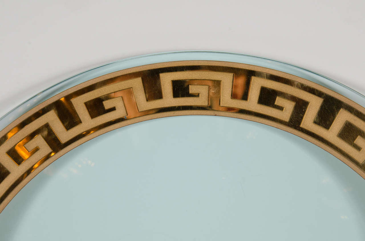 Impressive Signed Art Glass centerpiece Bowl with 24K Gold Greek Key Design In Excellent Condition In New York, NY