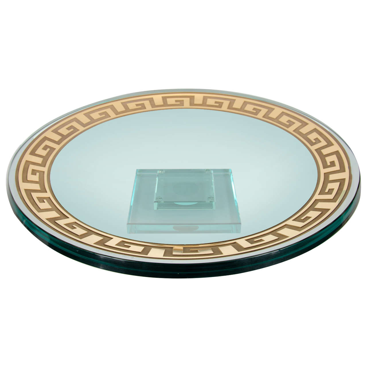 Impressive Signed Art Glass centerpiece Bowl with 24K Gold Greek Key Design