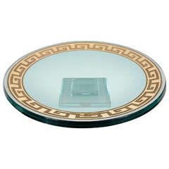 Impressive Signed Art Glass centerpiece Bowl with 24K Gold Greek Key Design