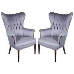 Sophisticated Pair of 1940's Hollywood Tufted & Channel Back Occasional Chairs