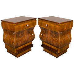 Exquisite Pair of Art Deco Night Stands /End Tables with Bowed Front Design