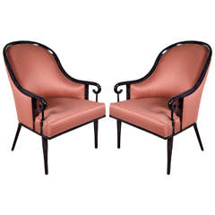 Ultra Chic Pair of Mid-Century Scroll Arm Chairs with Spoon Back design