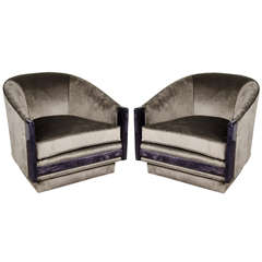 Vintage Pair of Lux Mid-Century Modernist Swivel Chairs in Velvet