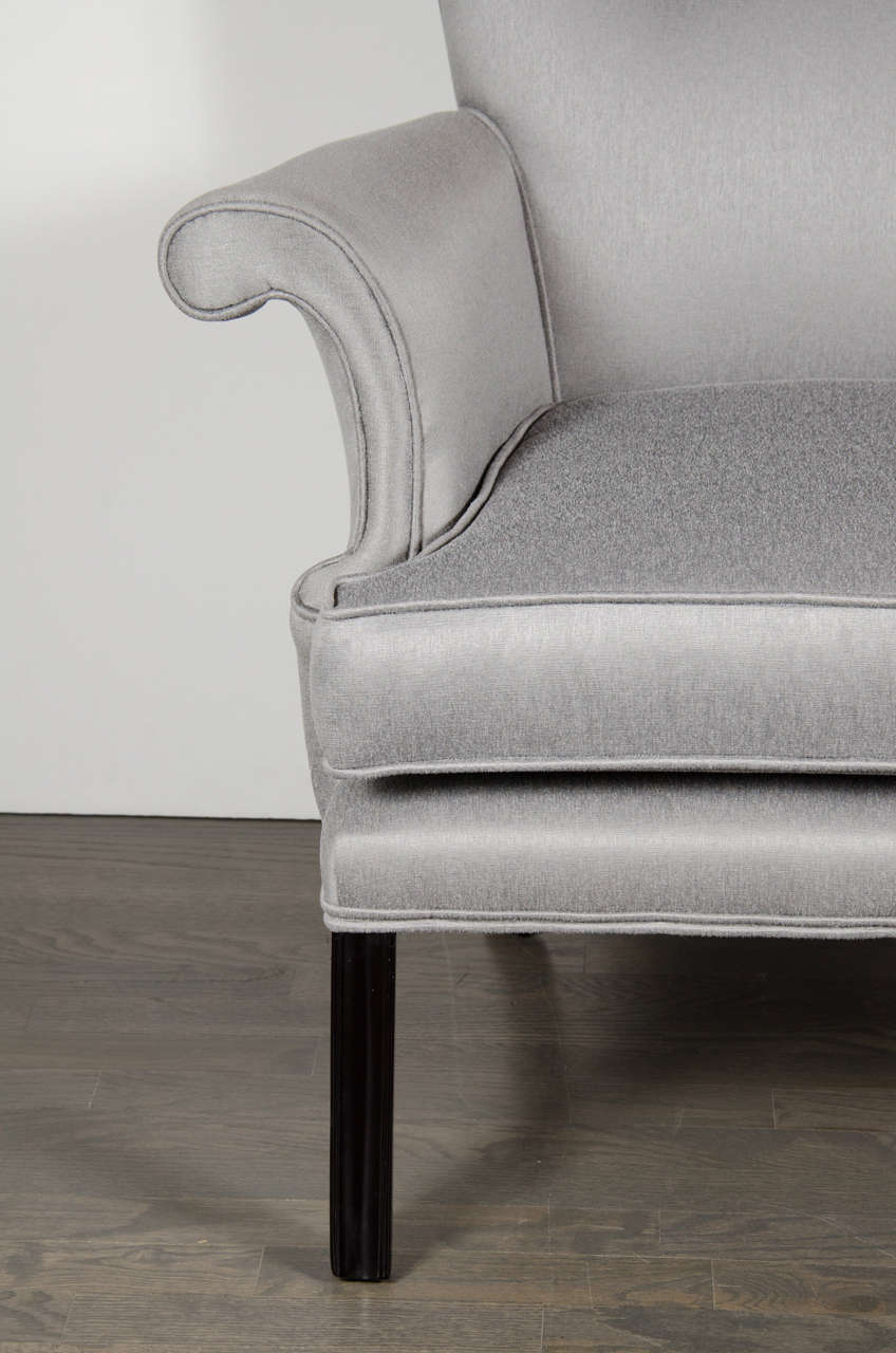 Hollywood Regency  Pair of Hollywood Scroll Form Arm Chairs in Platinum Sharkskin