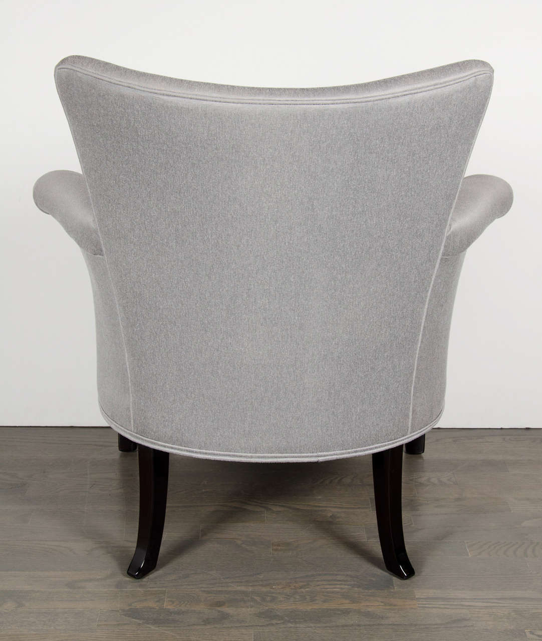 Pair of Hollywood Scroll Form Arm Chairs in Platinum Sharkskin In Excellent Condition In New York, NY