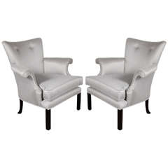Glamourous Pair of Hollywood Scrolled Arm Chairs with Button Back Detailing 1
