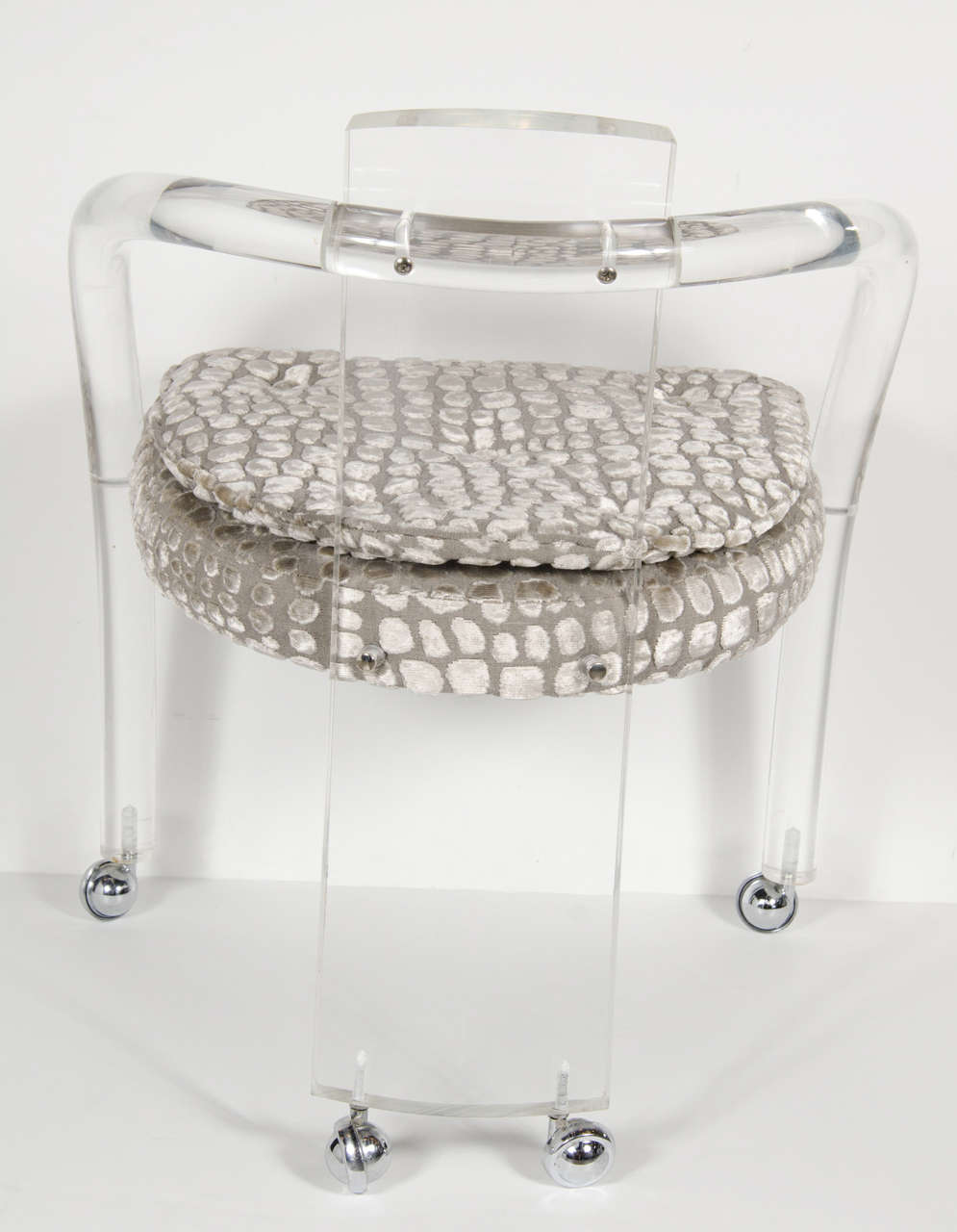 Late 20th Century Modernist Curved Lucite & Crocodile Gauffrage Velvet Chair