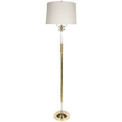 Art Deco Machine Age Floor Lamp in Polished Brass with Fluted Glass Inserts