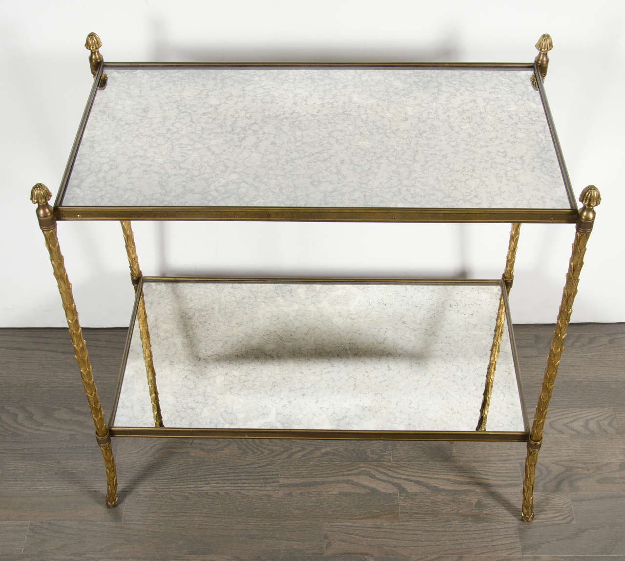 French Elegant Bagues Gilt Bronze and Antique Mirror Two-Tiered Table