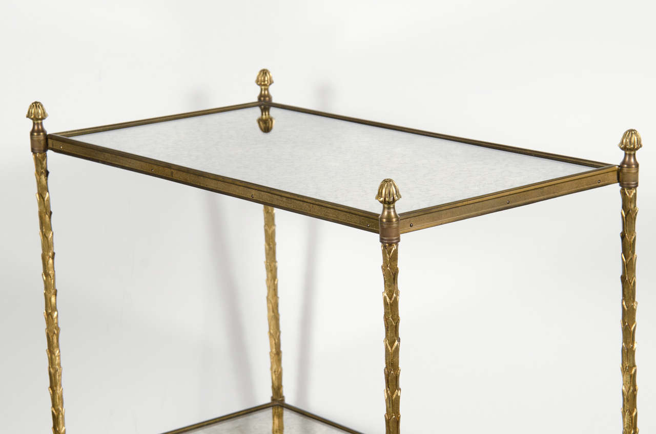 20th Century Elegant Bagues Gilt Bronze and Antique Mirror Two-Tiered Table