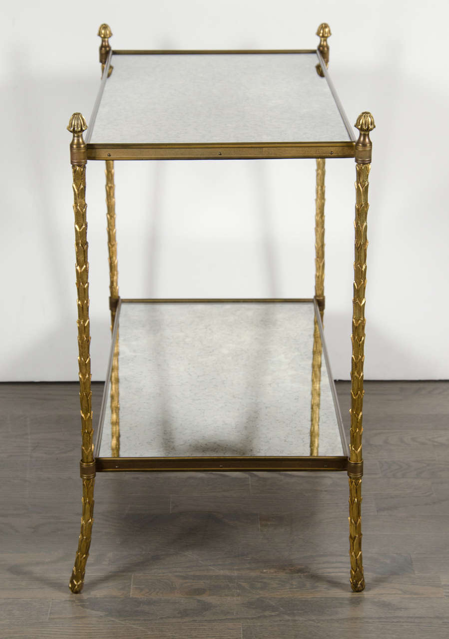Elegant Bagues Gilt Bronze and Antique Mirror Two-Tiered Table 1