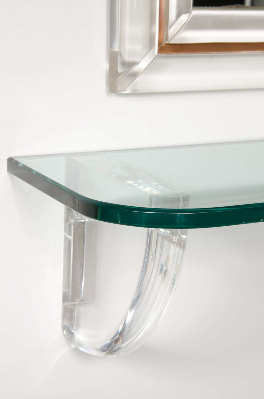Mid-Century Modern Modernist Wall Shelf with Lucite Supports in the Manner of Karl Springer
