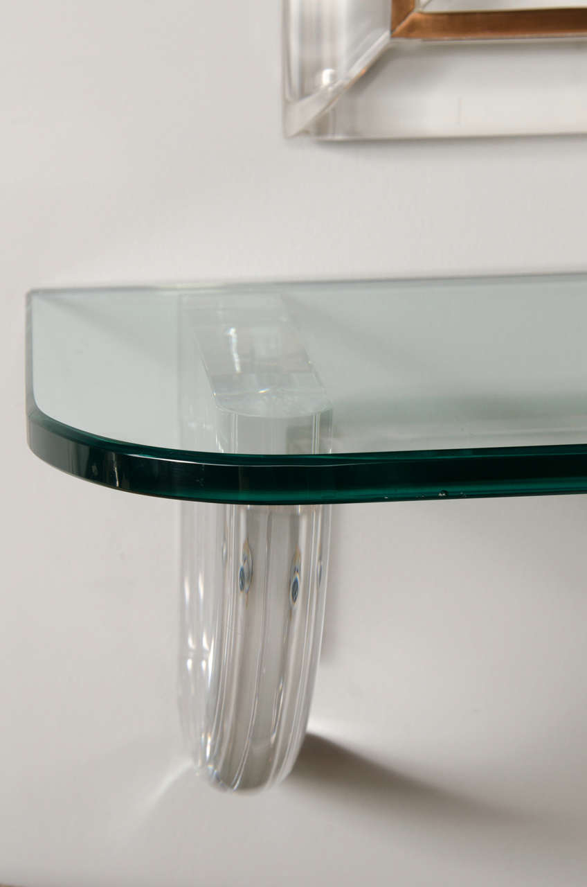 American Modernist Wall Shelf with Lucite Supports in the Manner of Karl Springer
