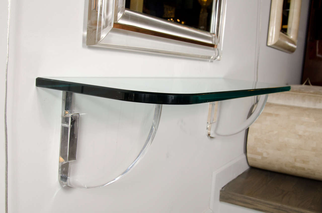 Modernist Wall Shelf with Lucite Supports in the Manner of Karl Springer In Excellent Condition In New York, NY
