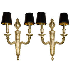 Pair of Mid-Century Solid Brass Neoclassical Two-Arm Sconces