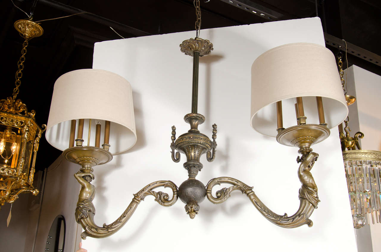 Rare & Exquisite "Caryatids" Bronze Chandelier featuring Two-Arm Design