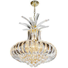 Modernist Convex Shaped Lucite 
Brass Chandelier