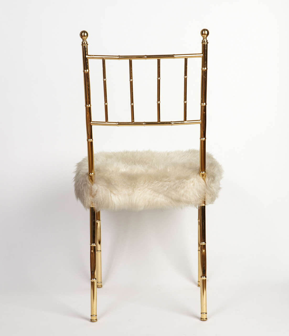 Late 20th Century 1970's Set Of 4 Brass And Sheepskin Coat Chairs