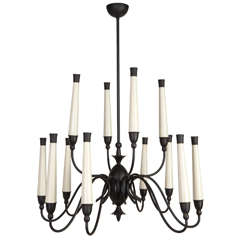 Black Metal and White Wood Italian Chandelier, 1950