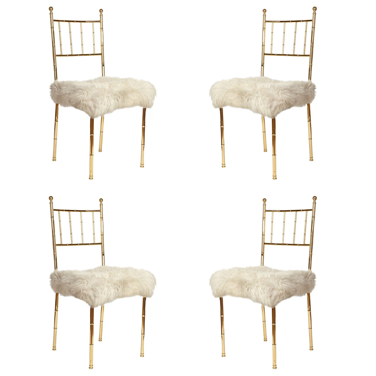 1970's Set Of 4 Brass And Sheepskin Coat Chairs at 1stDibs