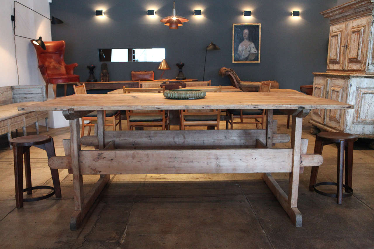 Primitive Swedish 'Kitchen Island' Double Stretcher Work Table, 18th Century
