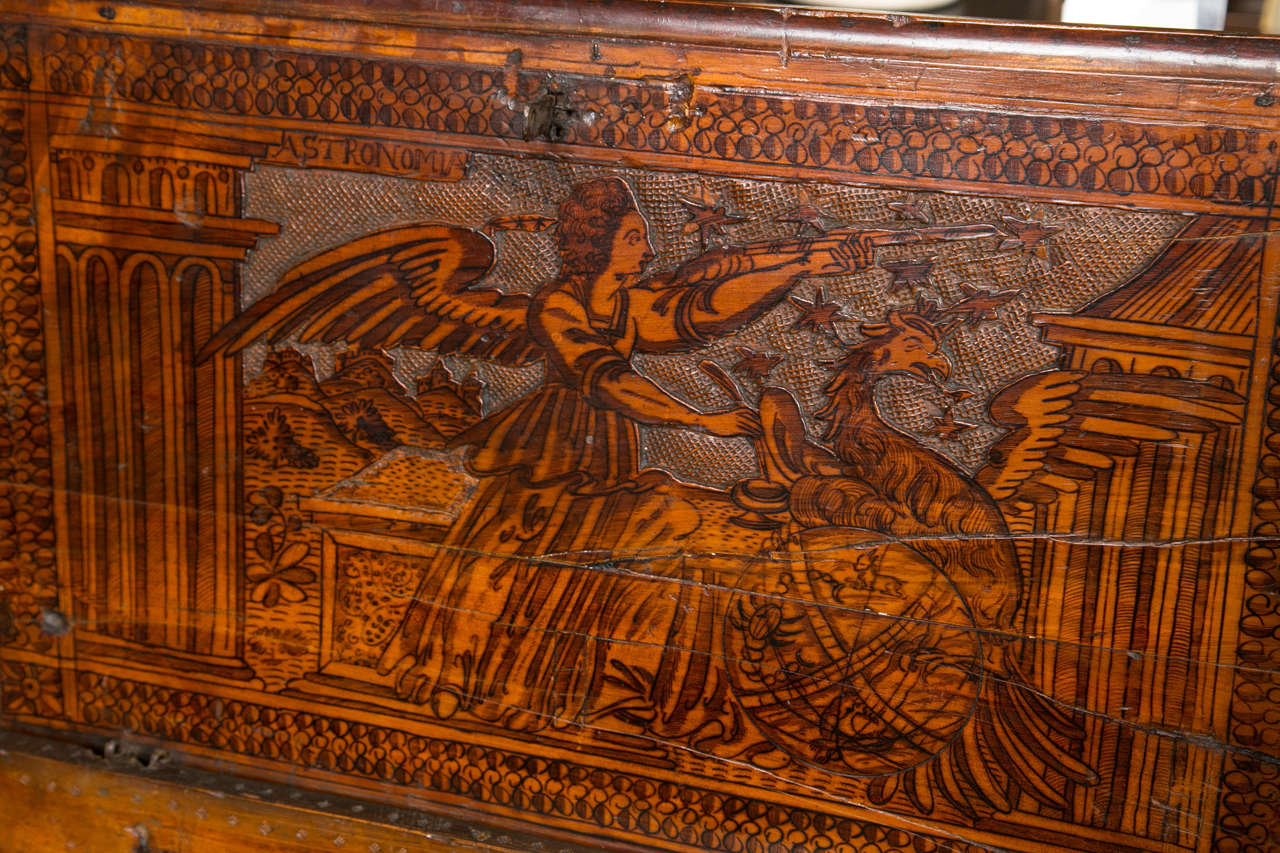 Wood Italian Carved Travel Box, 17th Century