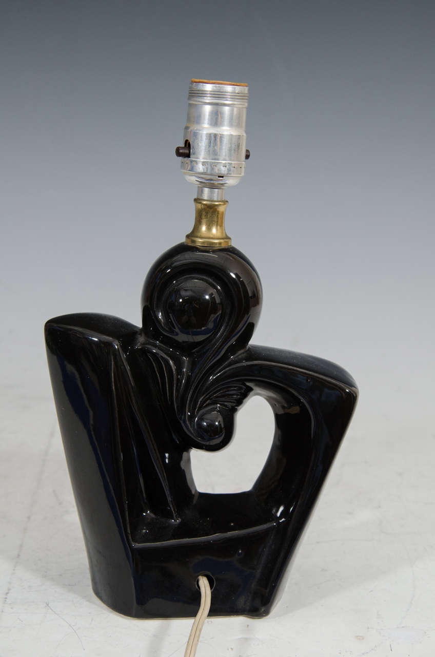 Mid-Century Modern Midcentury Decorative Pair of Black and Gold Ceramic Lamps