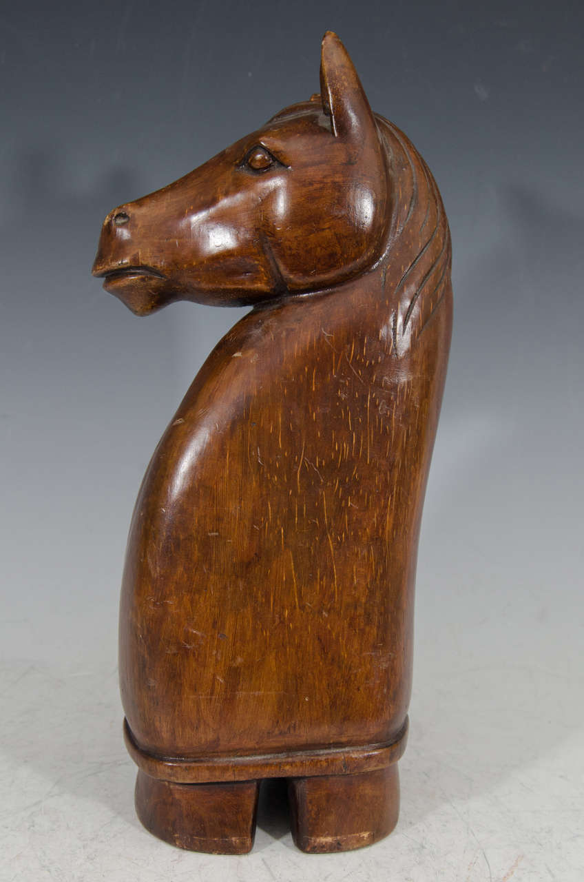 Hand Carved Wooden Horse Head Medium Bust Unique Art Western Statue Sculpture 