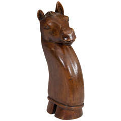 Antique Carved Wood Burmese Horse Head Sculpture or Headrest 2