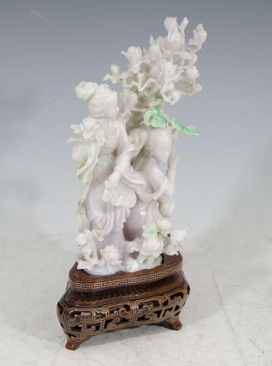 Chinese Jadeite Sculpture of Two Intricately Carved Female Figures
