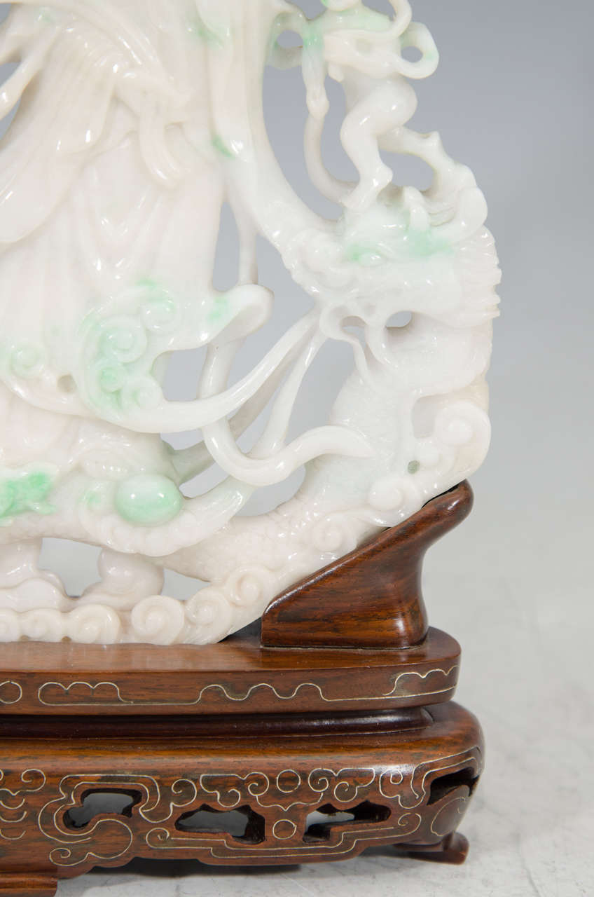 20th Century Chinese Jadeite Sculpture of Guanyin with Golden Boy and Golden Girl